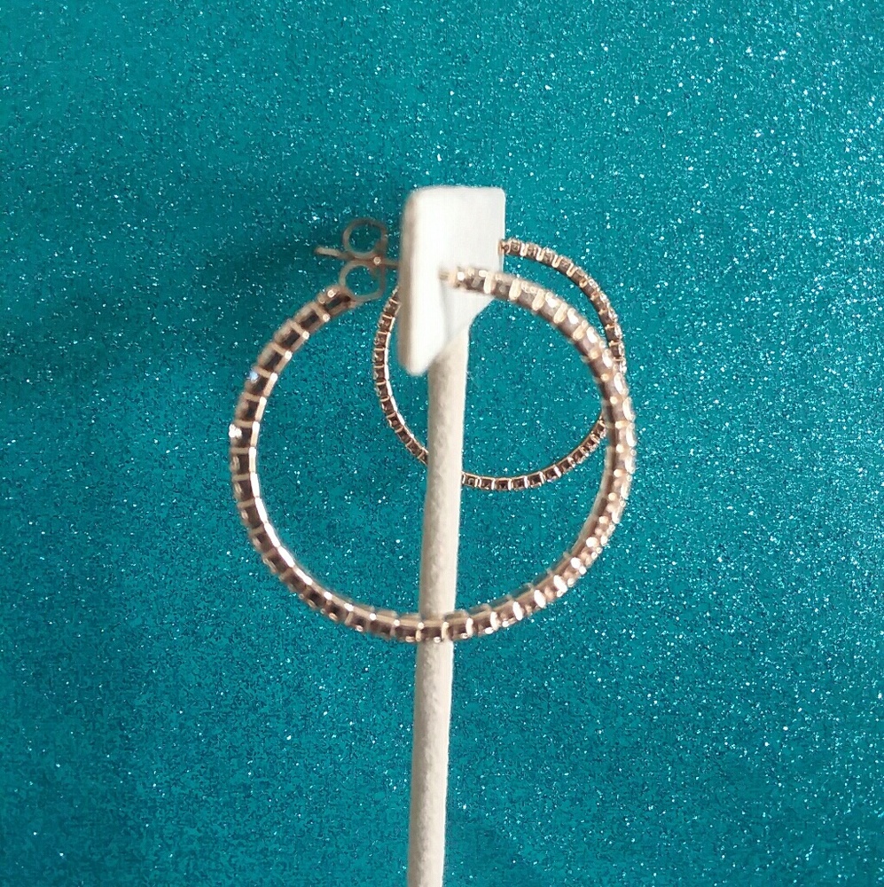 Rose gold earrings hoops with clear gemstones - Picture 3 of 4